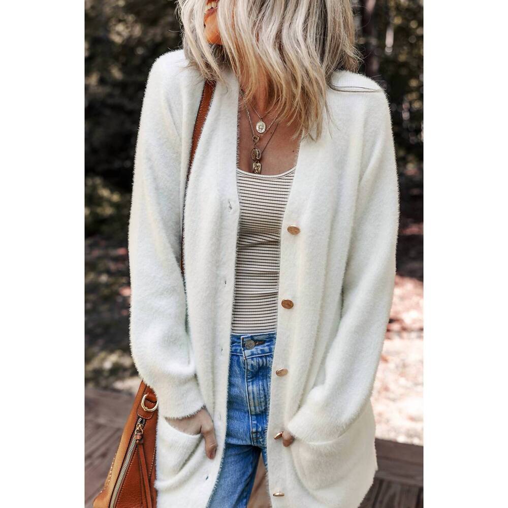 NEW AAPPARELLA soft knitted buttoned open front cardigan in white